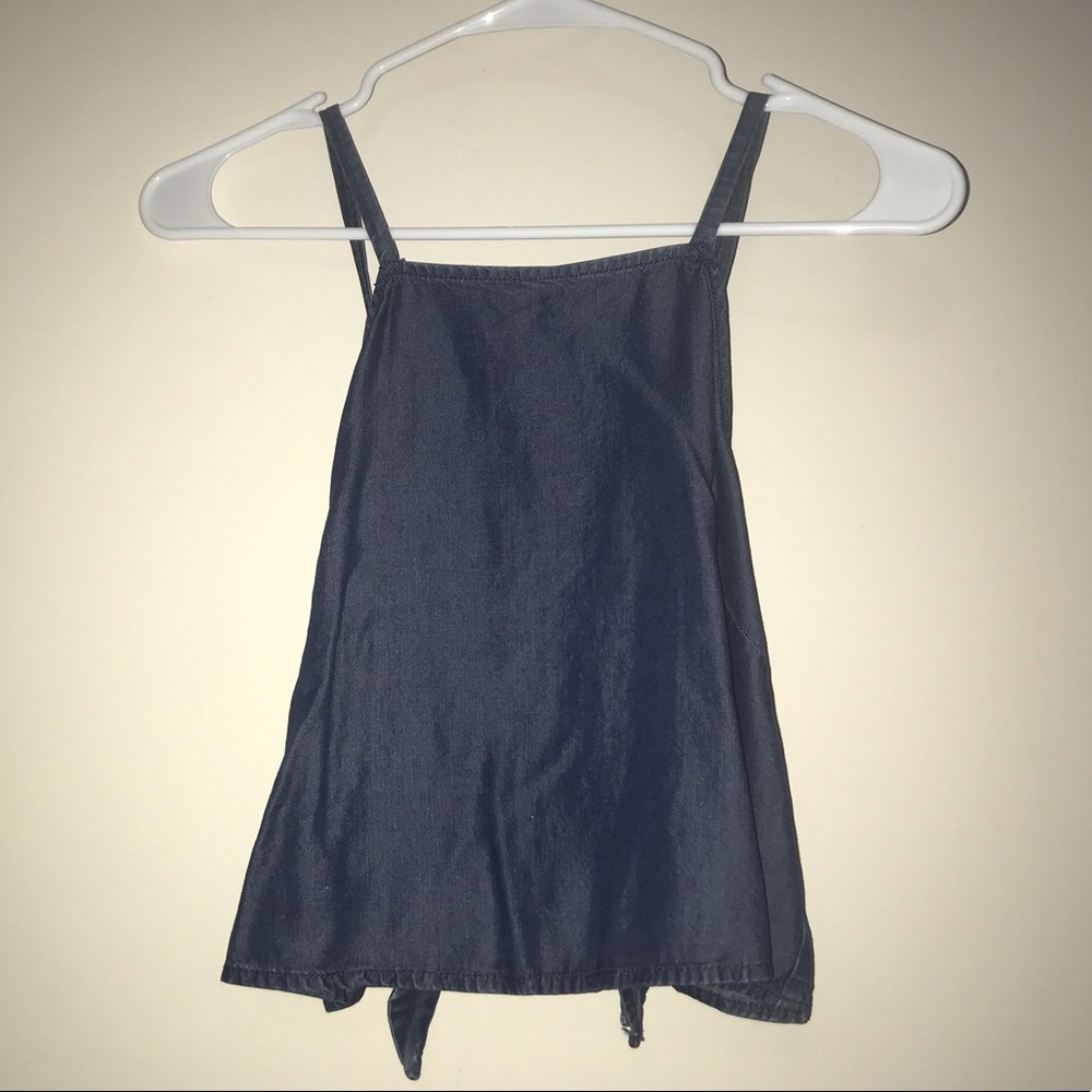 EXPRESS open back crop top with denim appearance